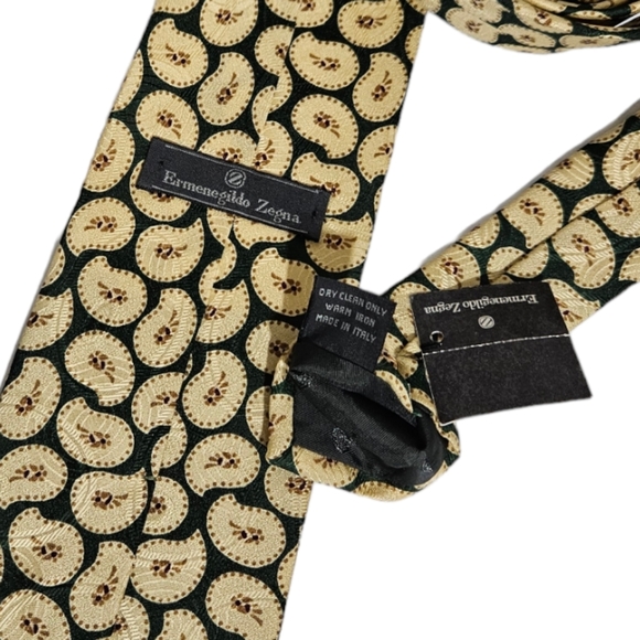 🆕ERMENEGILDO ZEGNA Green/Yellow Paisley Silk LUXURY Tie ITALY - Picture 2 of 5